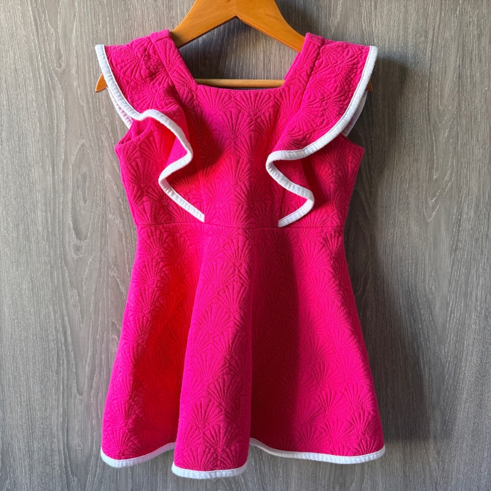 Janie & Jack Ruffle Jacquard Dress Girl 2t Pink Textured Shell Preppy Barbiecore